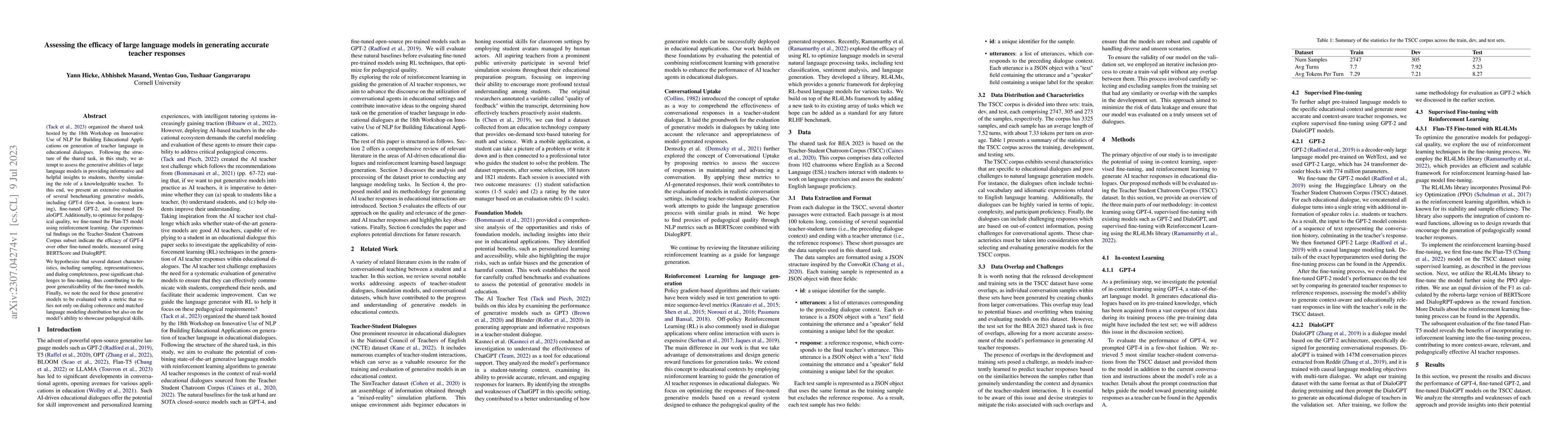 Thumbnail for Assessing the efficacy of large language models in generating accurate
  teacher responses