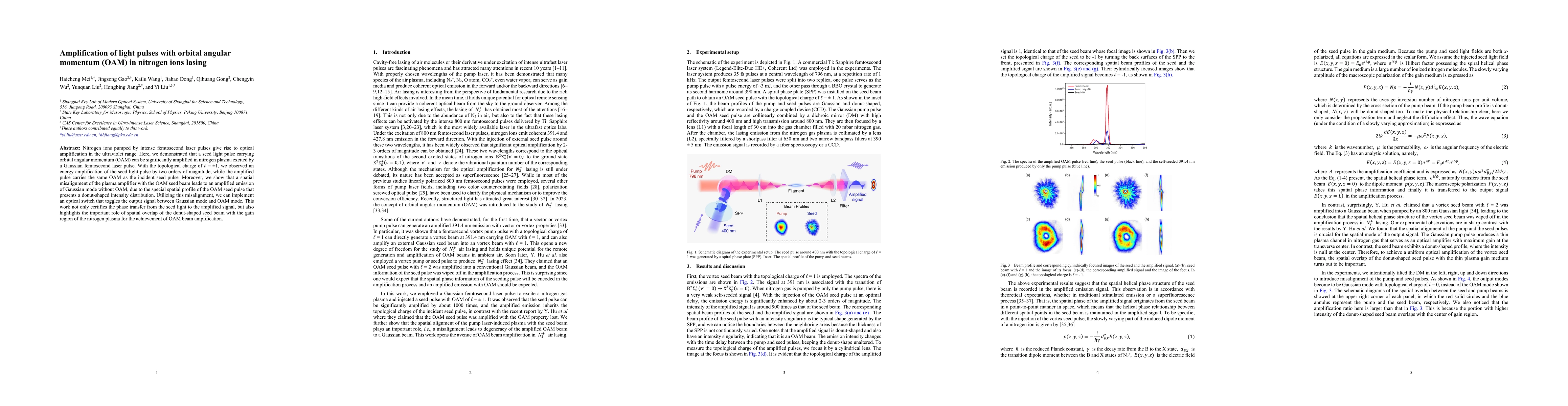 Thumbnail for Amplification of light pulses with orbital angular momentum (OAM) in
  nitrogen ions lasing