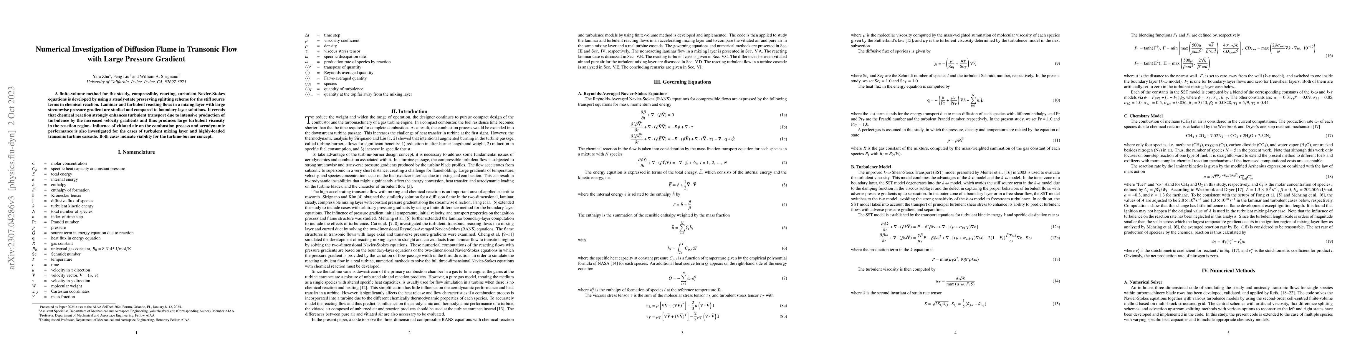 Thumbnail for Numerical Investigation of Diffusion Flame in Transonic Flow with Large
  Pressure Gradient