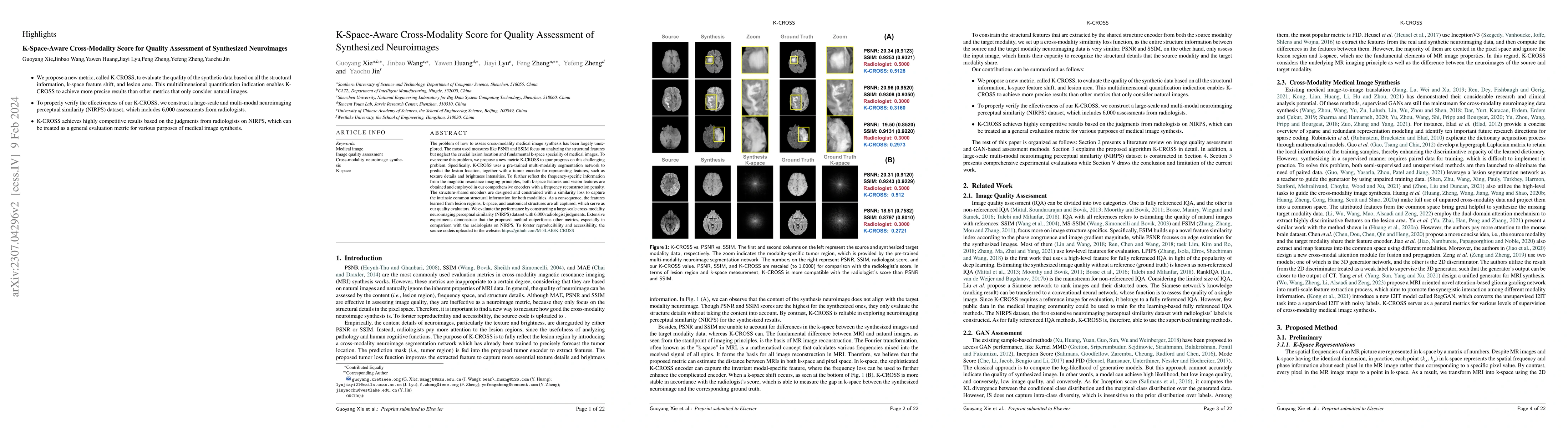 Thumbnail for K-Space-Aware Cross-Modality Score for Synthesized Neuroimage Quality
  Assessment