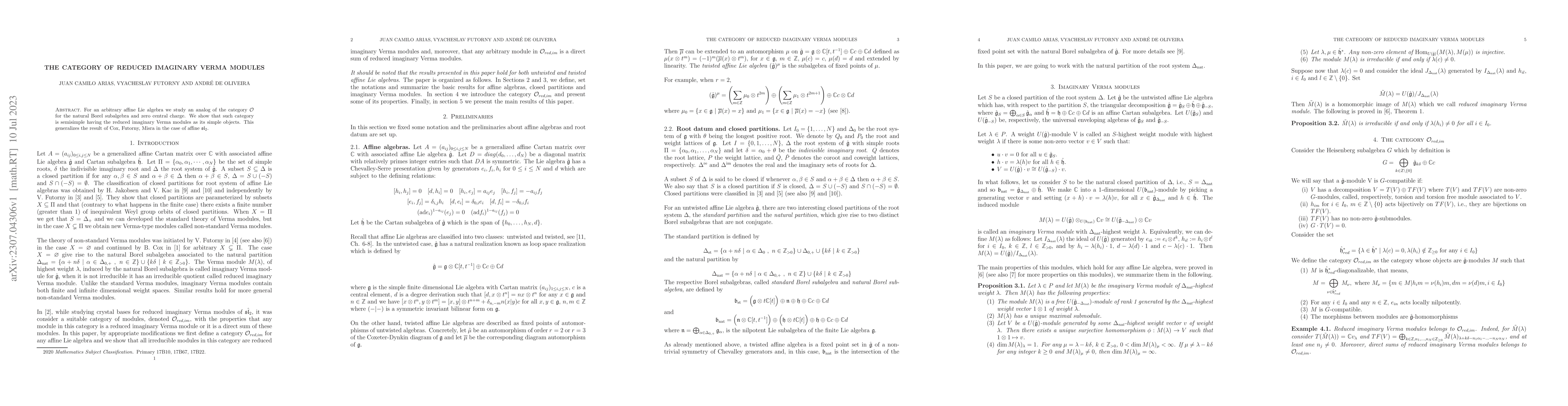 Thumbnail for The Category of reduced imaginary Verma modules