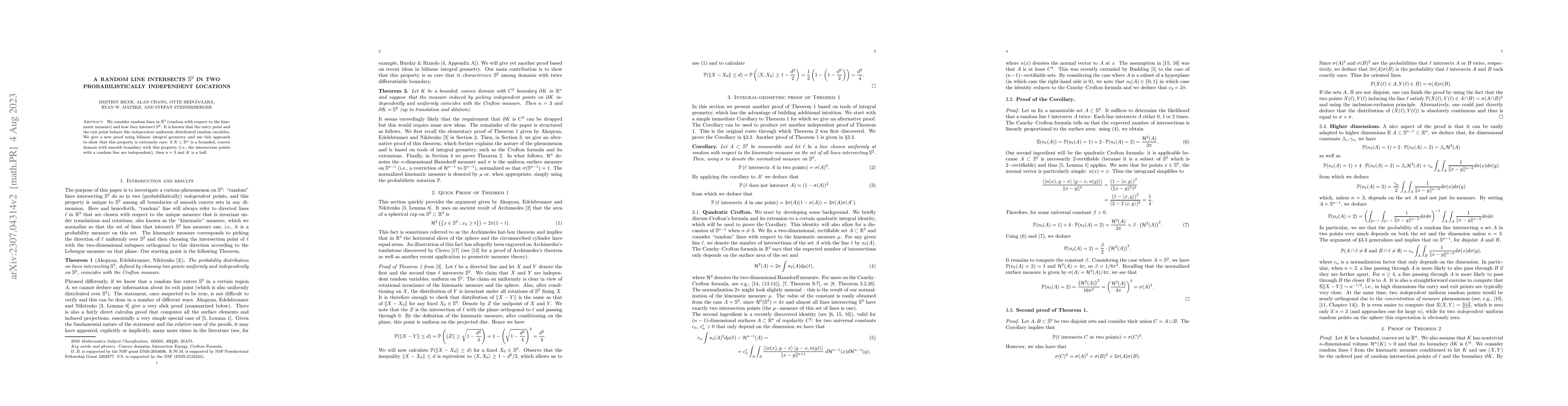 Thumbnail for A random line intersects $\mathbb{S}^2$ in two probabilistically
  independent locations