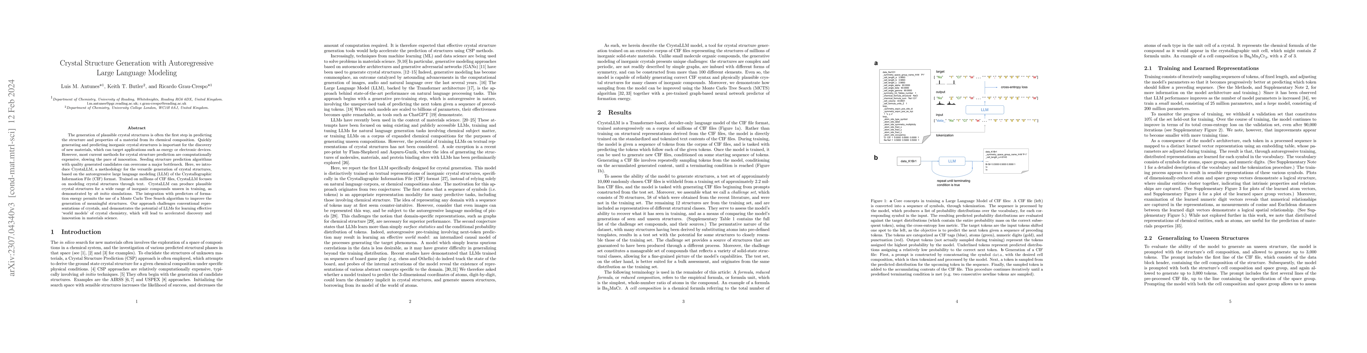 Thumbnail for Crystal Structure Generation with Autoregressive Large Language Modeling