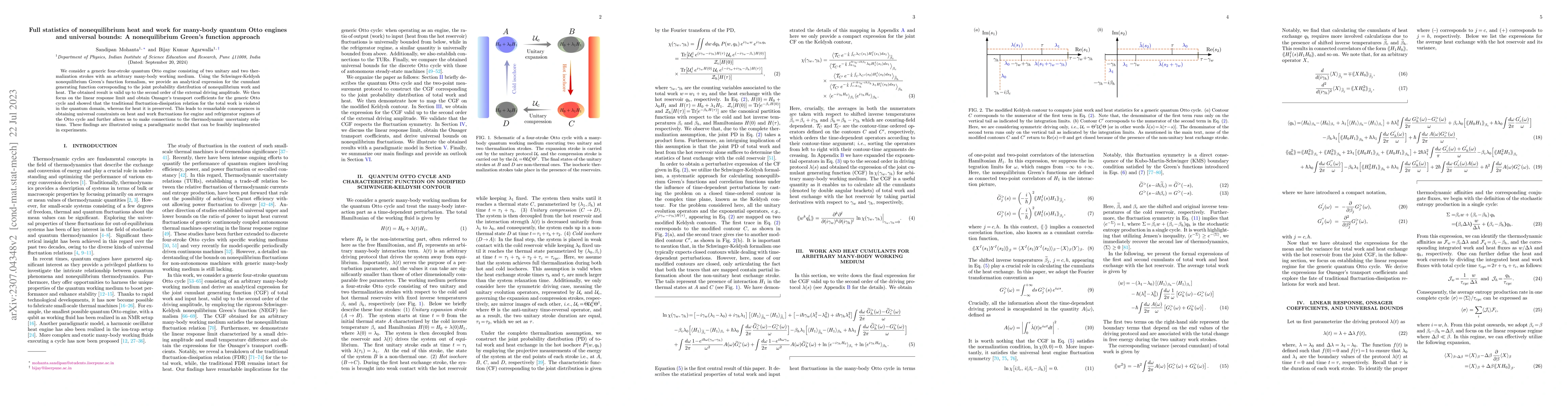 Thumbnail for Full statistics of non-equilibrium heat and work for many-body quantum
  Otto engines and universal bounds: A non-equilibrium Green's function
  approach