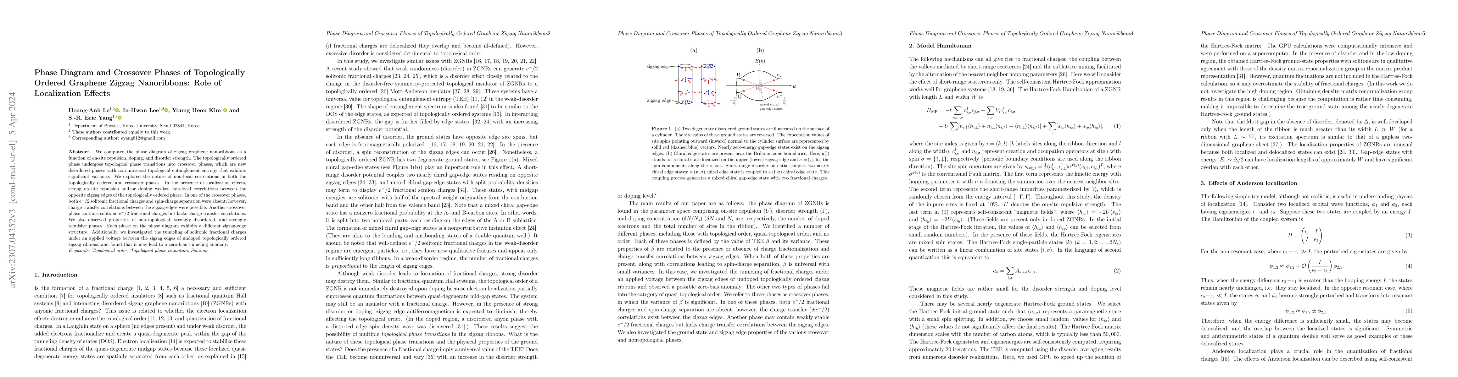 Thumbnail for Phase Diagram and Crossover Phases of Topologically Ordered Graphene
  Zigzag Nanoribbons: Role of Localization Effects