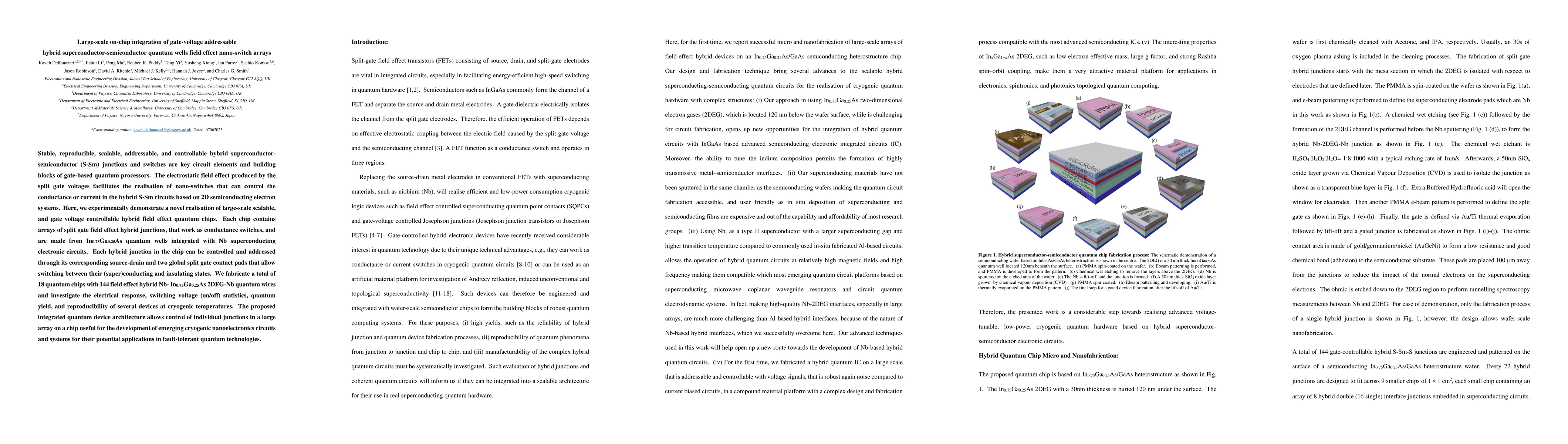 Thumbnail for Large-scale on-chip integration of gate-voltage addressable hybrid
  superconductor-semiconductor quantum wells field effect nano-switch arrays