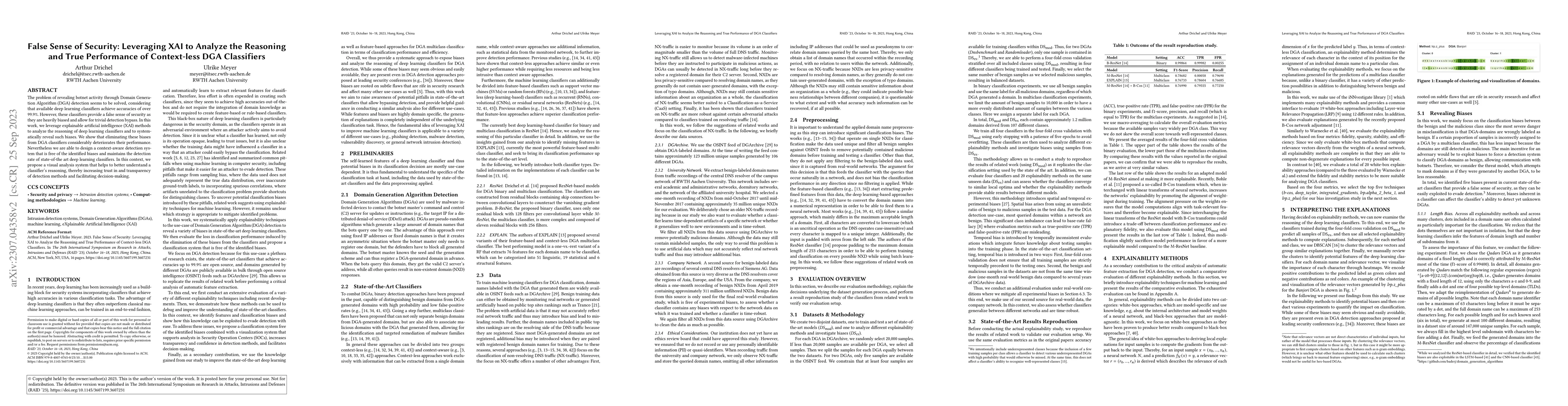 Thumbnail for False Sense of Security: Leveraging XAI to Analyze the Reasoning and
  True Performance of Context-less DGA Classifiers