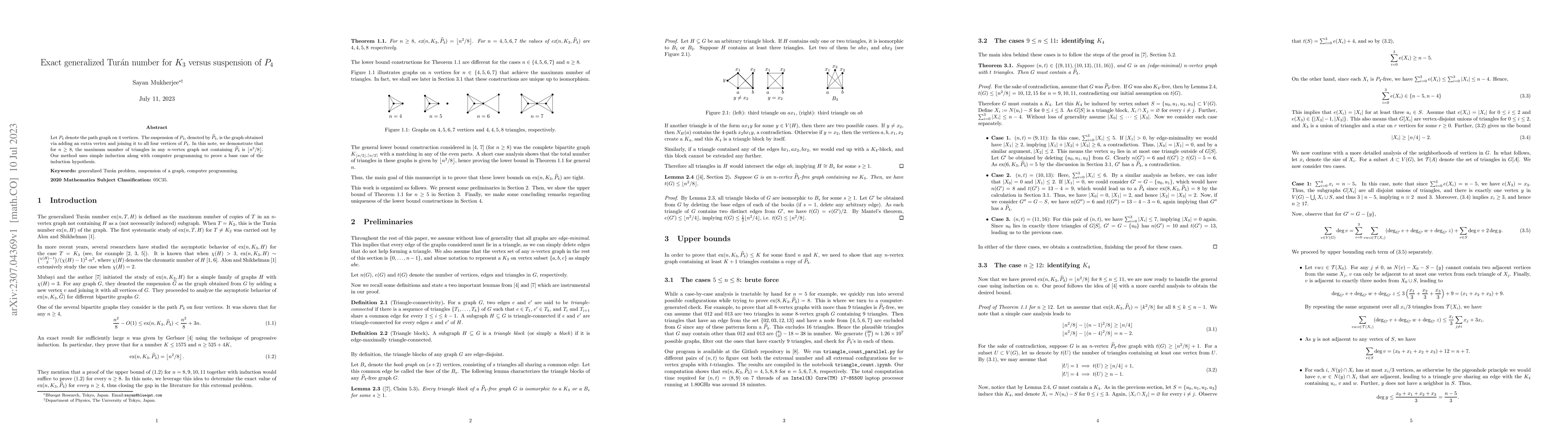 Thumbnail for Exact generalized Tur\'an number for $K_3$ versus suspension of $P_4$