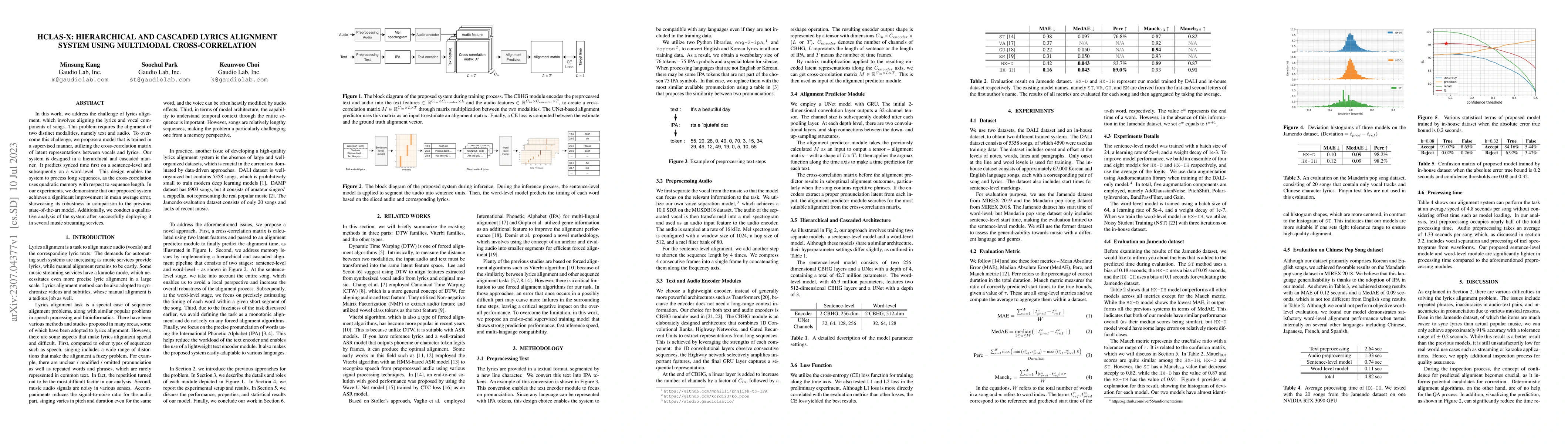 Thumbnail for HCLAS-X: Hierarchical and Cascaded Lyrics Alignment System Using
  Multimodal Cross-Correlation