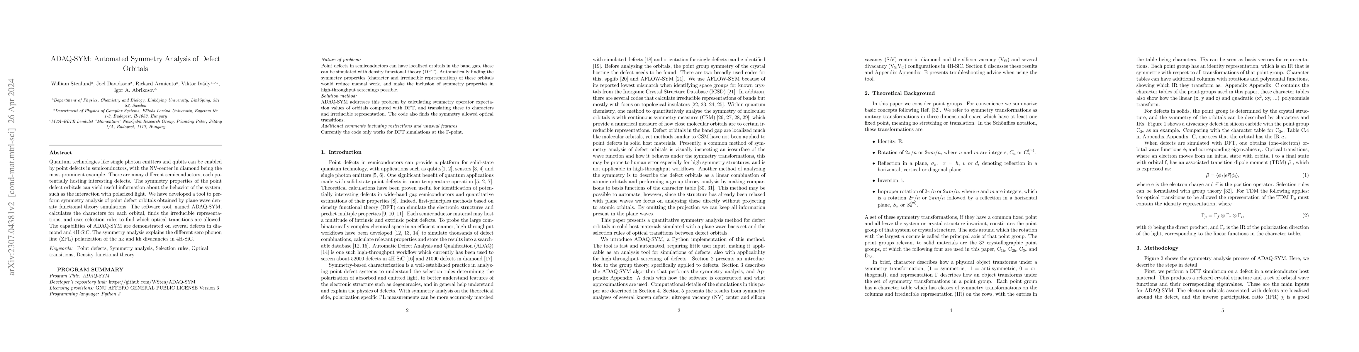 Thumbnail for ADAQ-SYM: Automated Symmetry Analysis of Defect Orbitals