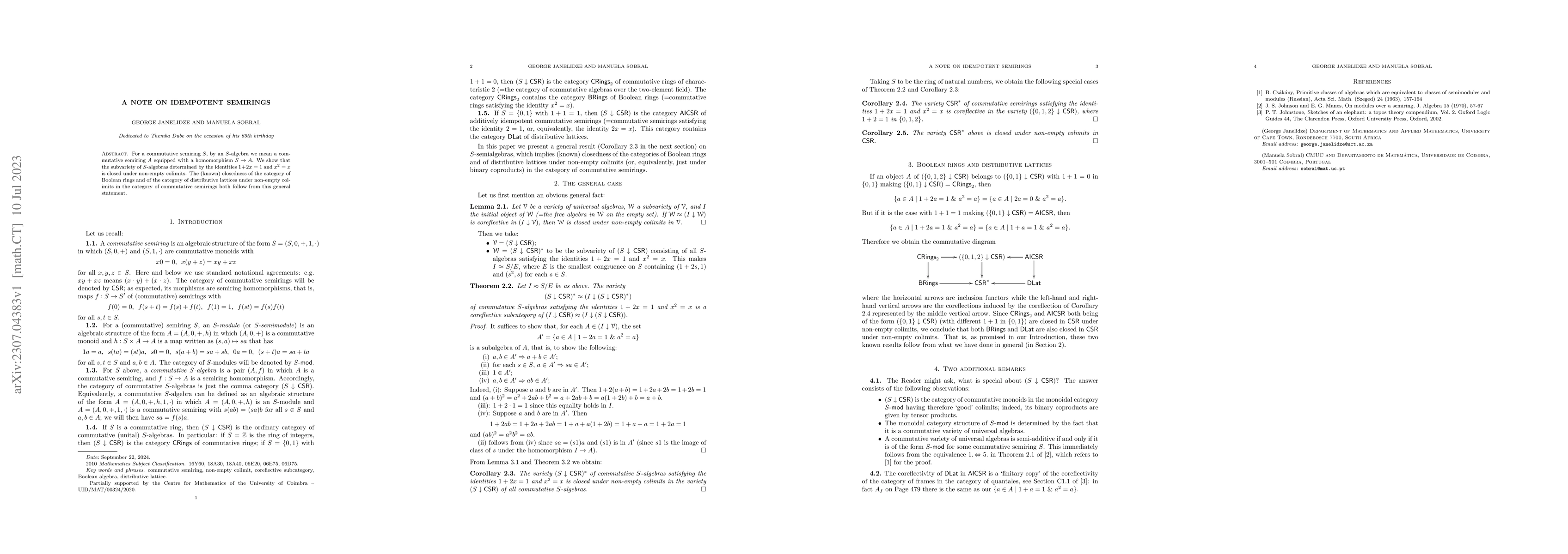 Thumbnail for A note on idempotent semirings