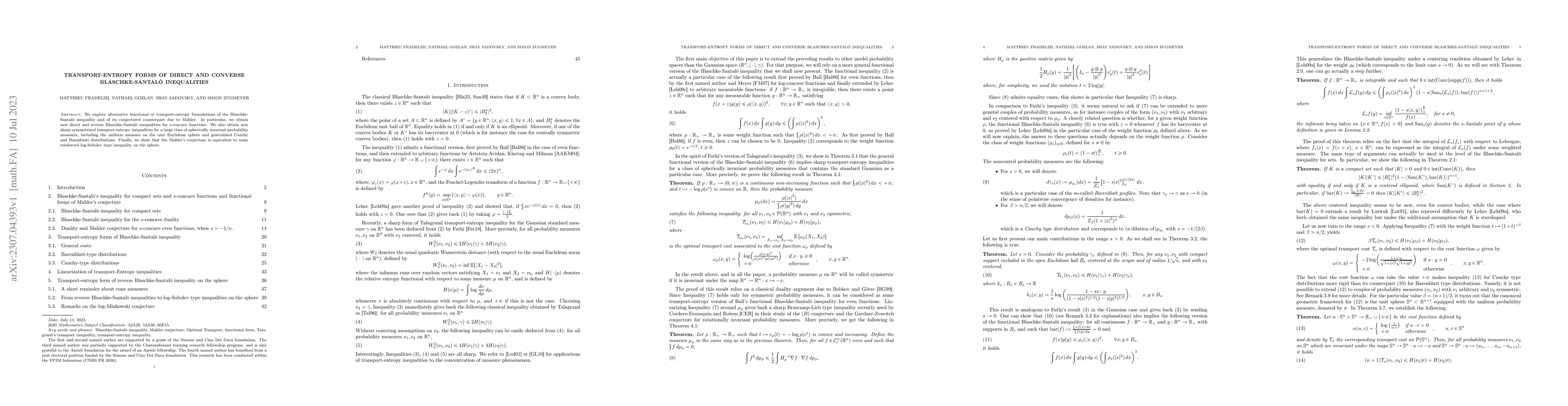 Thumbnail for Transport-entropy forms of direct and Converseblaschke-Santal{\'o}
  inequalities