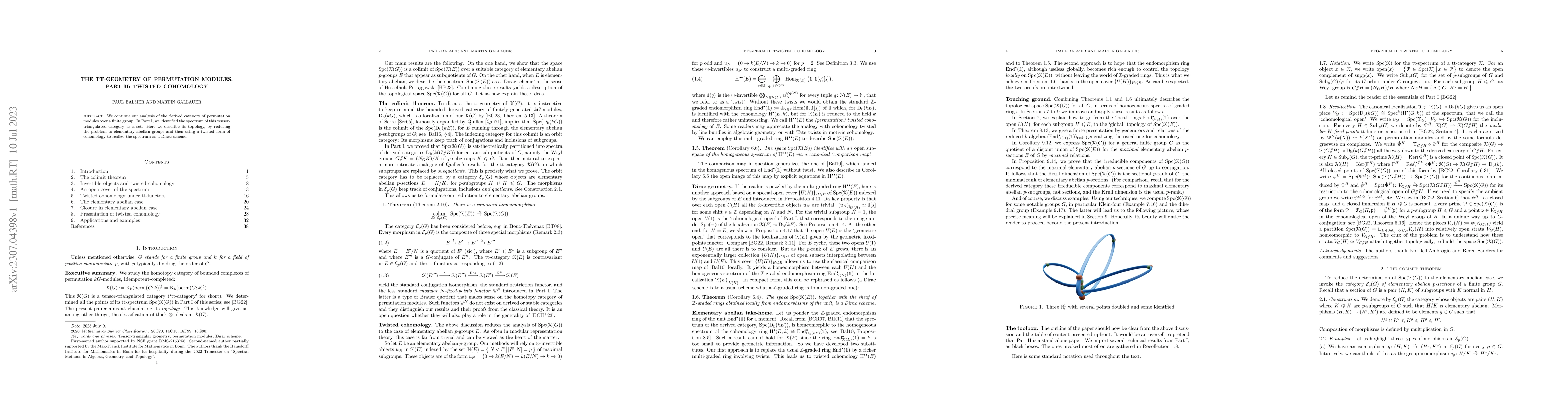 Thumbnail for The tt-geometry of permutation modules. Part II: Twisted cohomology