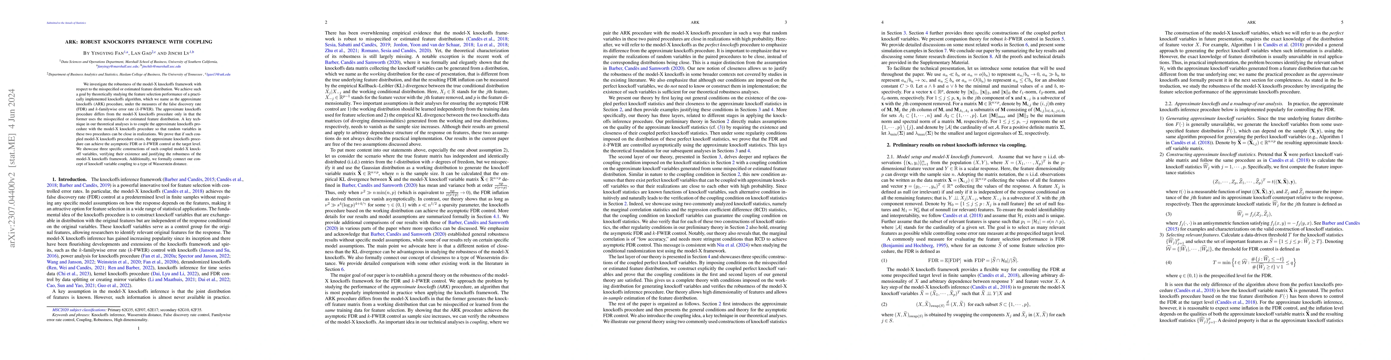Thumbnail for ARK: Robust Knockoffs Inference with Coupling