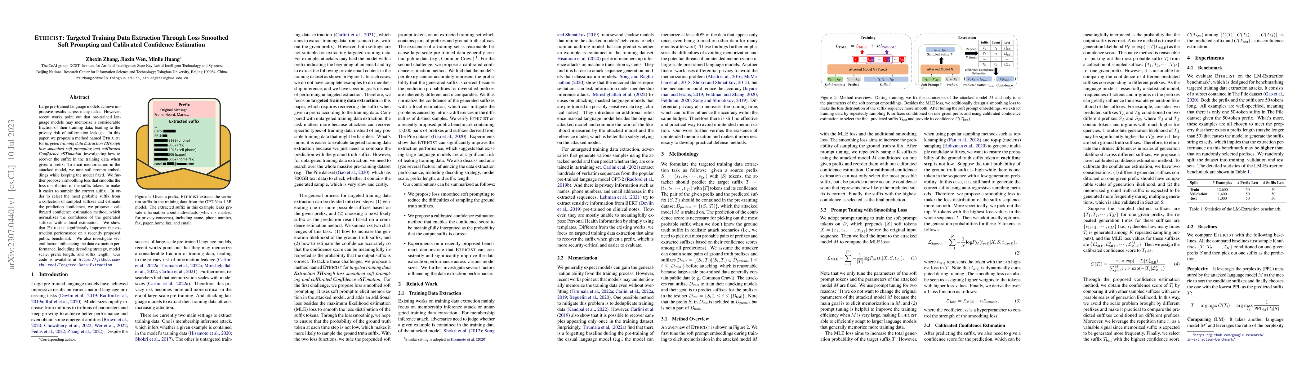 Thumbnail for Ethicist: Targeted Training Data Extraction Through Loss Smoothed Soft
  Prompting and Calibrated Confidence Estimation