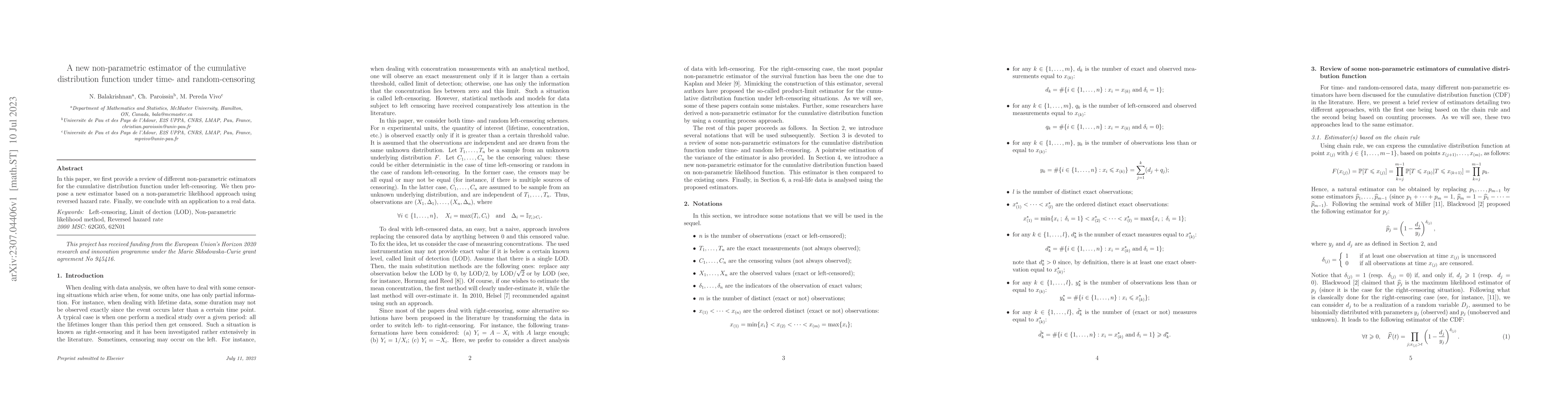 Thumbnail for A new non-parametric estimator of the cumulative distribution function
  under time-and random-censoring