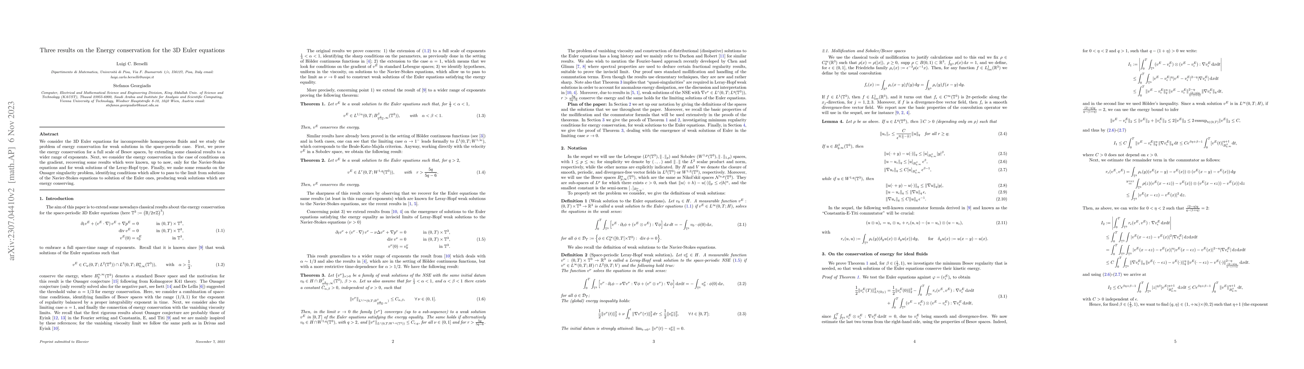 Thumbnail for Three results on the Energy conservation for the 3D Euler equations