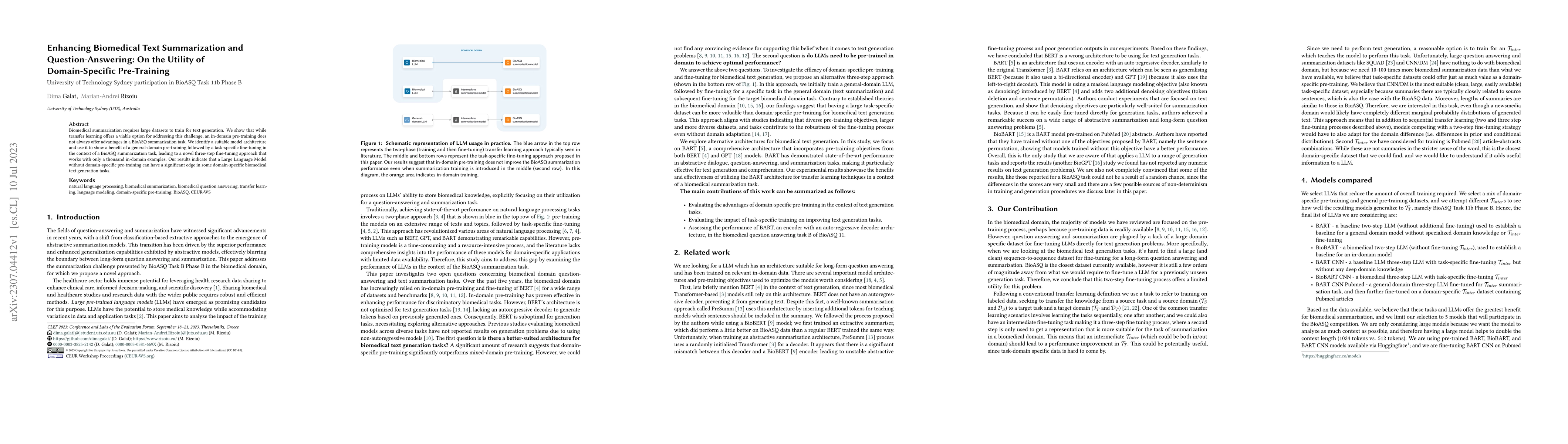 Thumbnail for Enhancing Biomedical Text Summarization and Question-Answering: On the
  Utility of Domain-Specific Pre-Training