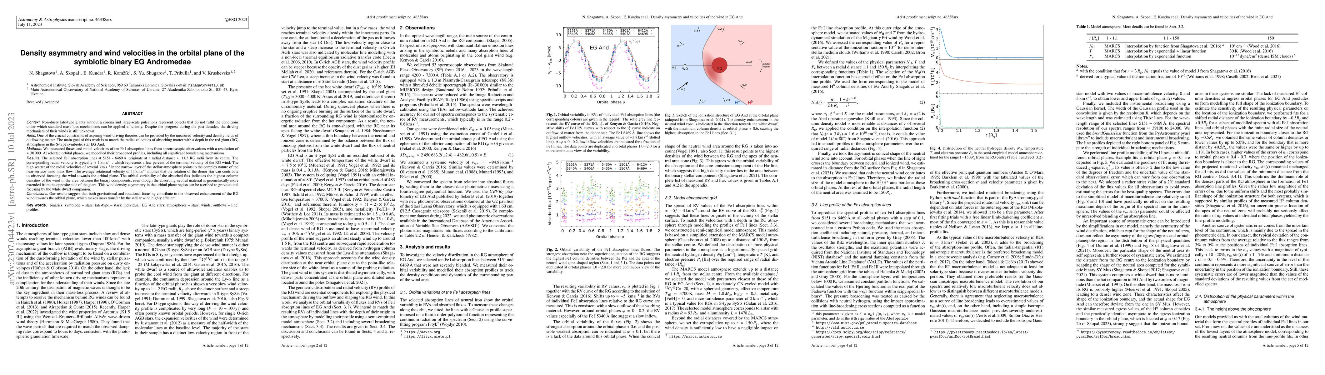 Thumbnail for Density asymmetry and wind velocities in the orbital plane of the
  symbiotic binary EG Andromedae