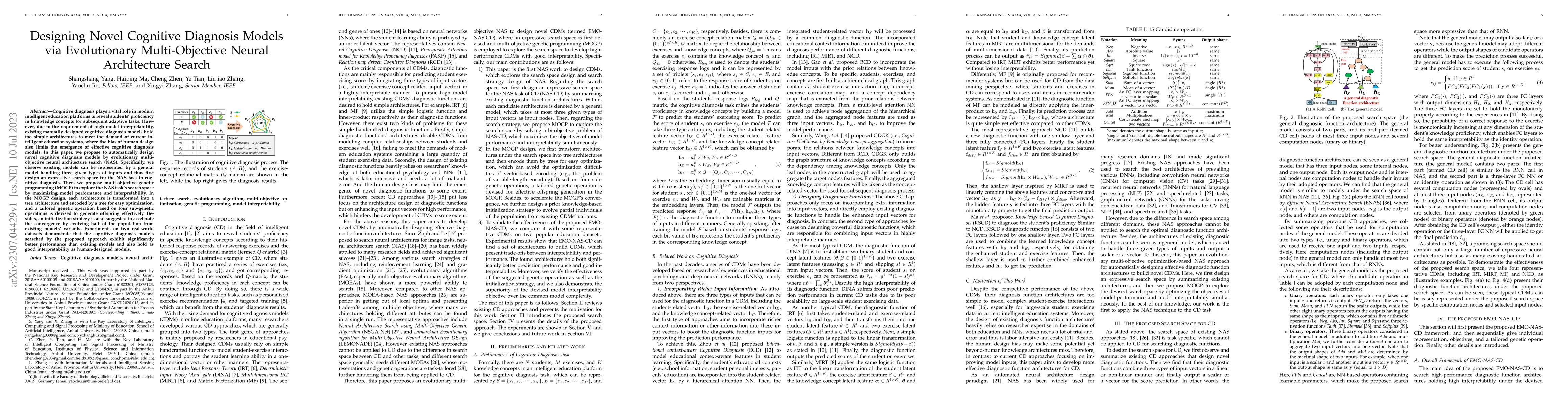 Thumbnail for Designing Novel Cognitive Diagnosis Models via Evolutionary
  Multi-Objective Neural Architecture Search