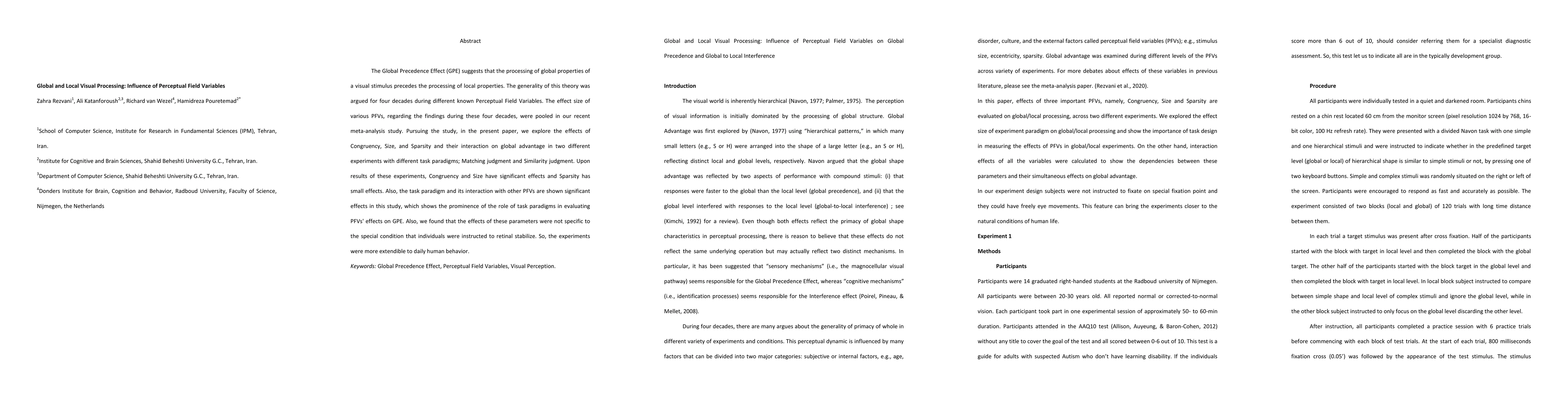 Thumbnail for Global and Local Visual Processing: Influence of Perceptual Field
  Variables
