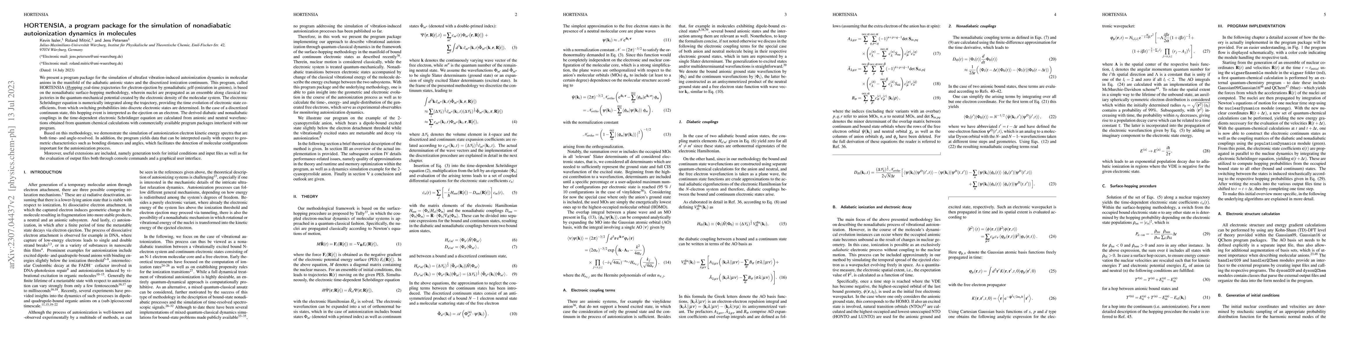 Thumbnail for HORTENSIA, a program package for the simulation of nonadiabatic
  autoionization dynamics in molecules