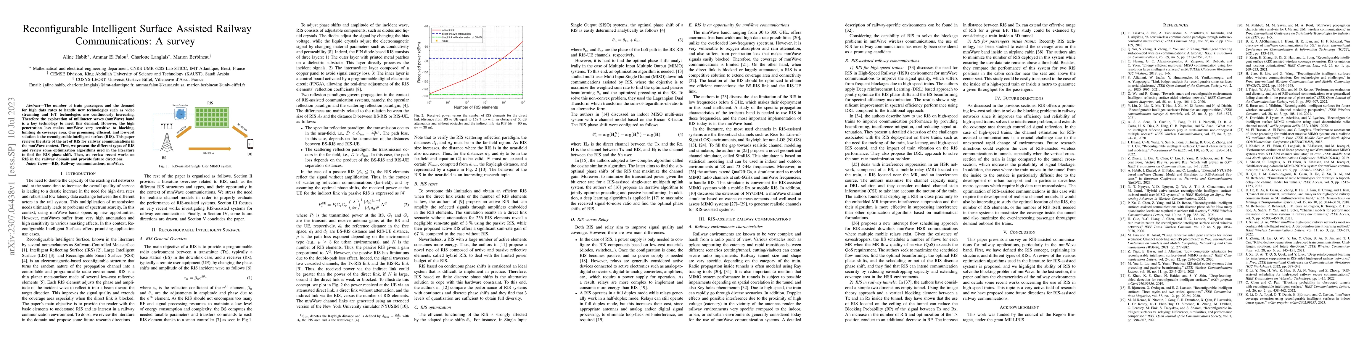 Thumbnail for Reconfigurable Intelligent Surface Assisted Railway Communications: A
  survey