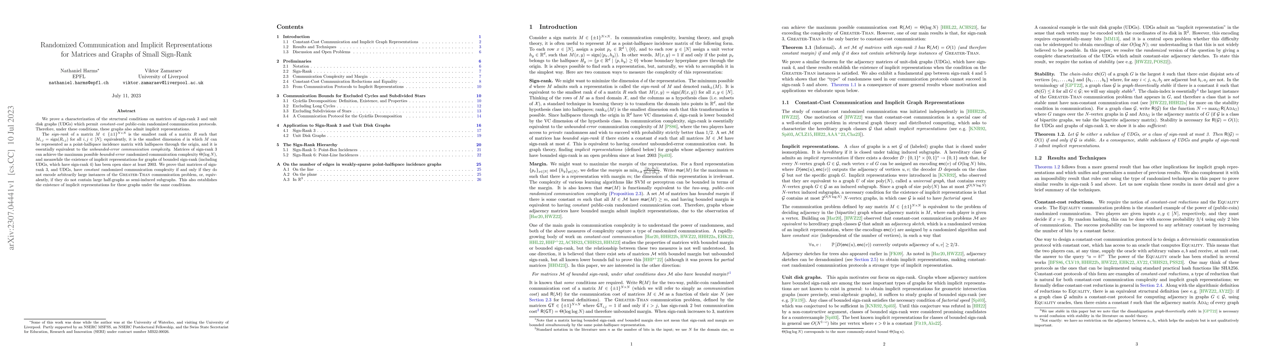 Thumbnail for Randomized Communication and Implicit Representations for Matrices and
  Graphs of Small Sign-Rank
