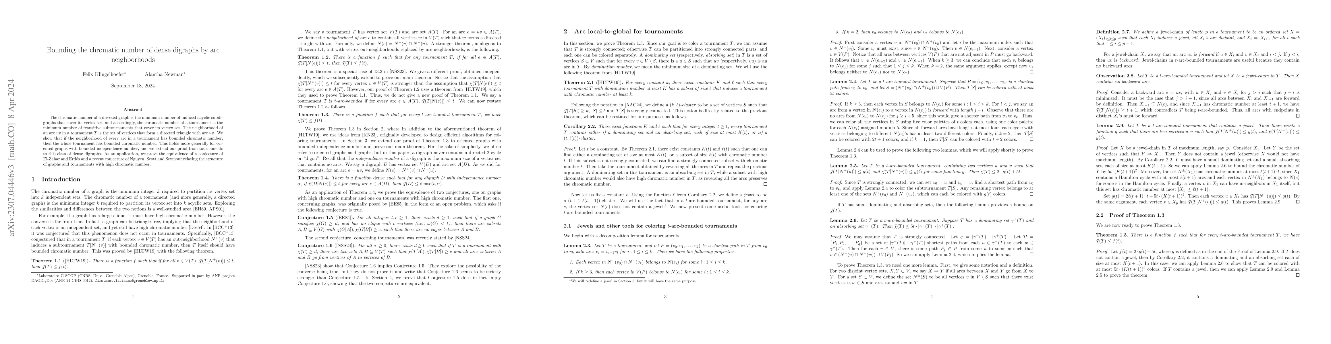 Thumbnail for Bounding the chromatic number of dense digraphs by arc neighborhoods