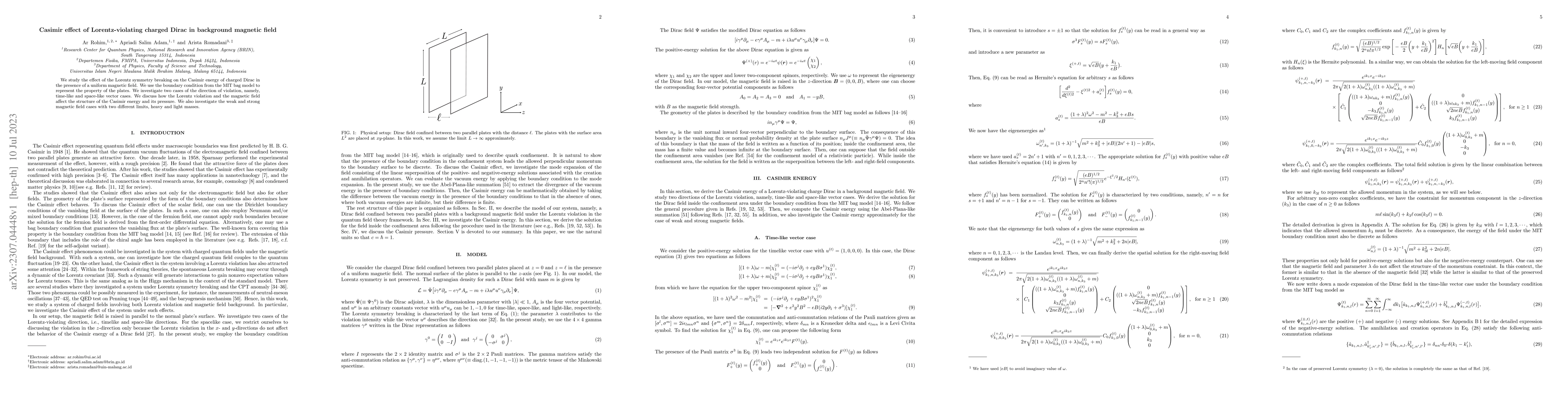 Thumbnail for Casimir effect of Lorentz-violating charged Dirac in background magnetic
  field