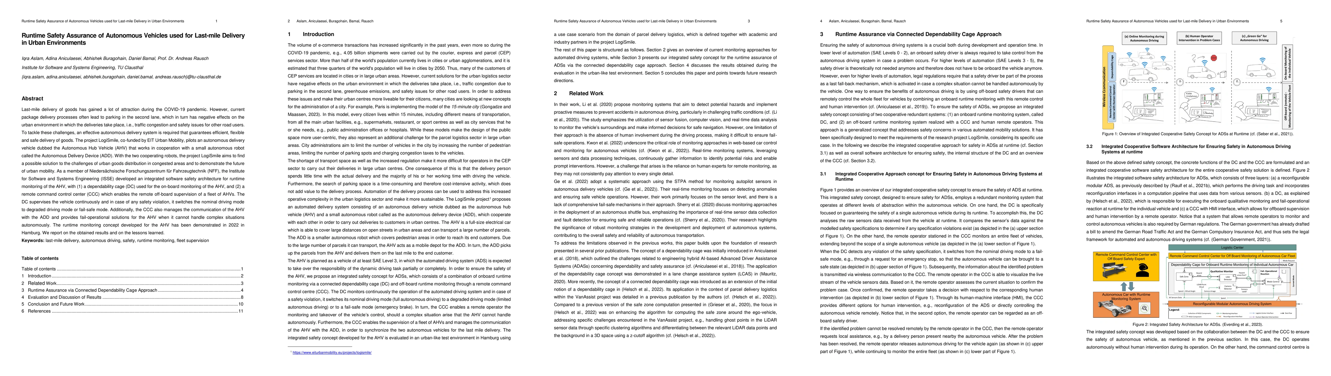 Thumbnail for Runtime Safety Assurance of Autonomous Vehicles used for Last-mile
  Delivery in Urban Environments