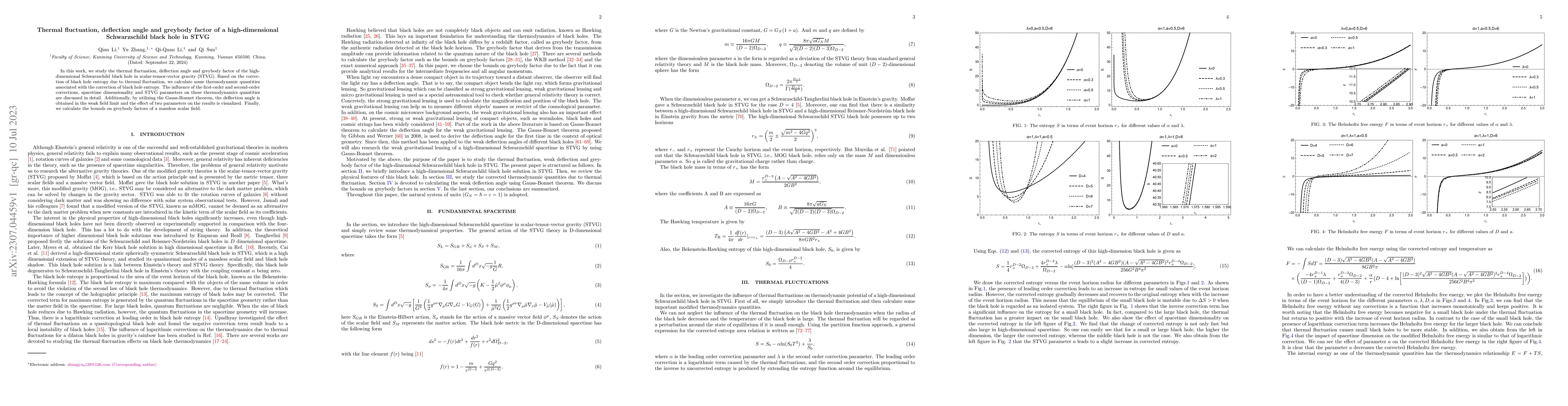 Thumbnail for Thermal fluctuation, deflection angle and greybody factor of a
  high-dimensional Schwarzschild black hole in STVG