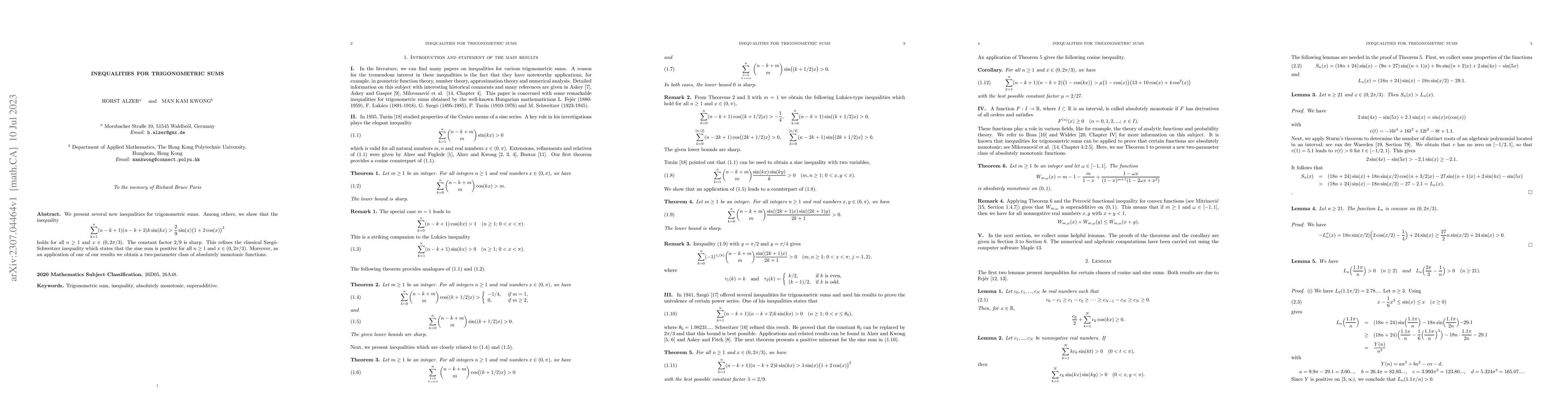 Thumbnail for Inequalities for trigonometric sums