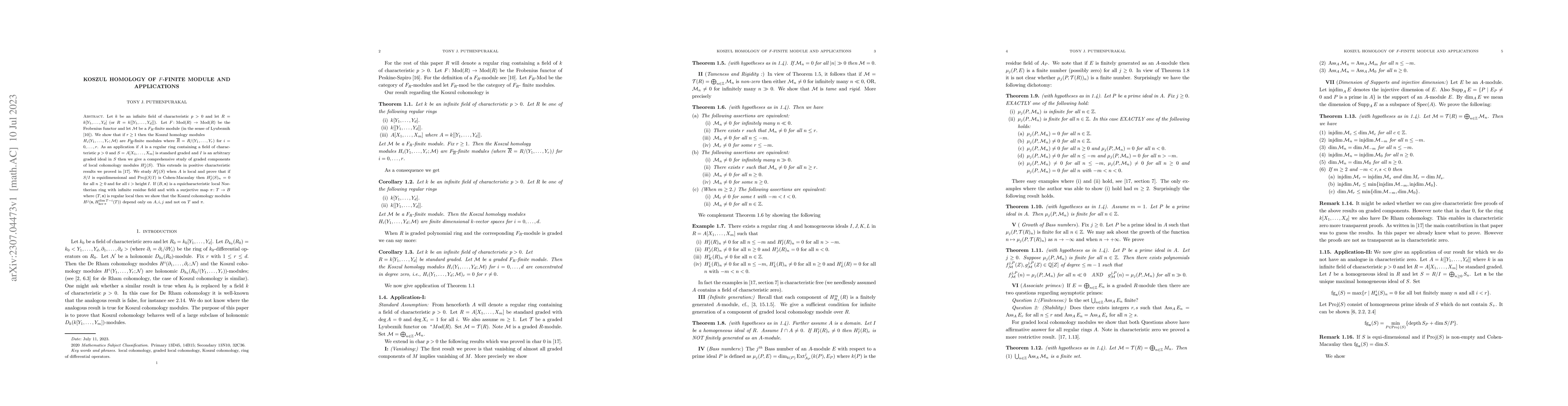 Thumbnail for Koszul homology of $F$-finite module and applications