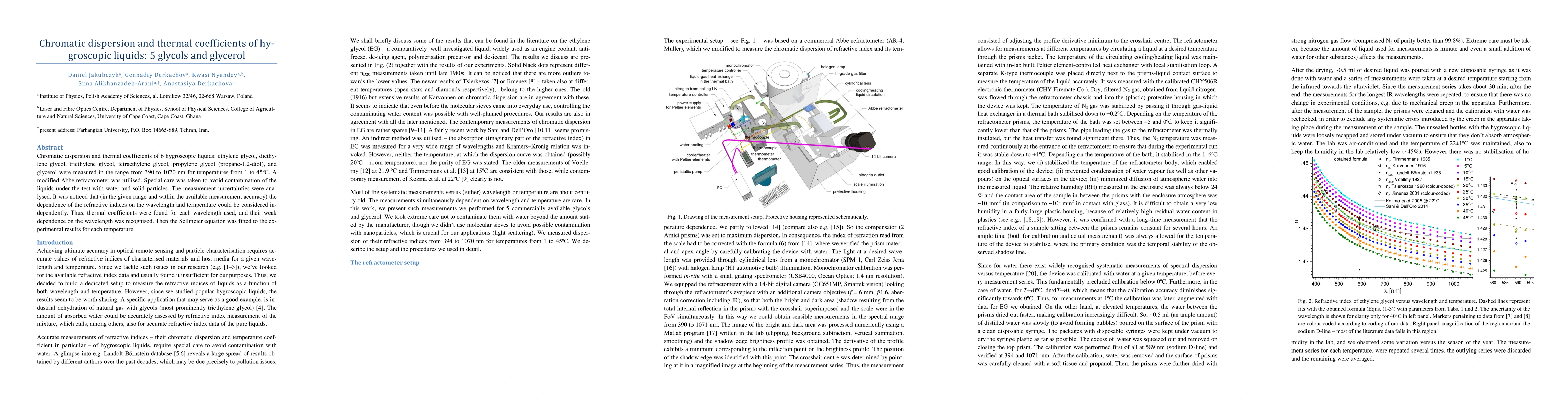 Thumbnail for Chromatic dispersion and thermal coefficients of hygroscopic liquids: 5
  glycols and glycerol