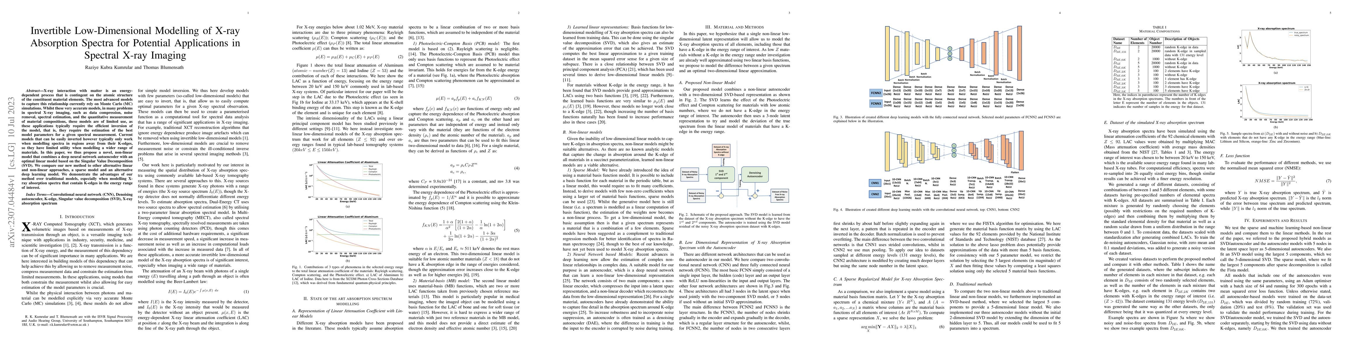 Thumbnail for Invertible Low-Dimensional Modelling of X-ray Absorption Spectra for
  Potential Applications in Spectral X-ray Imaging