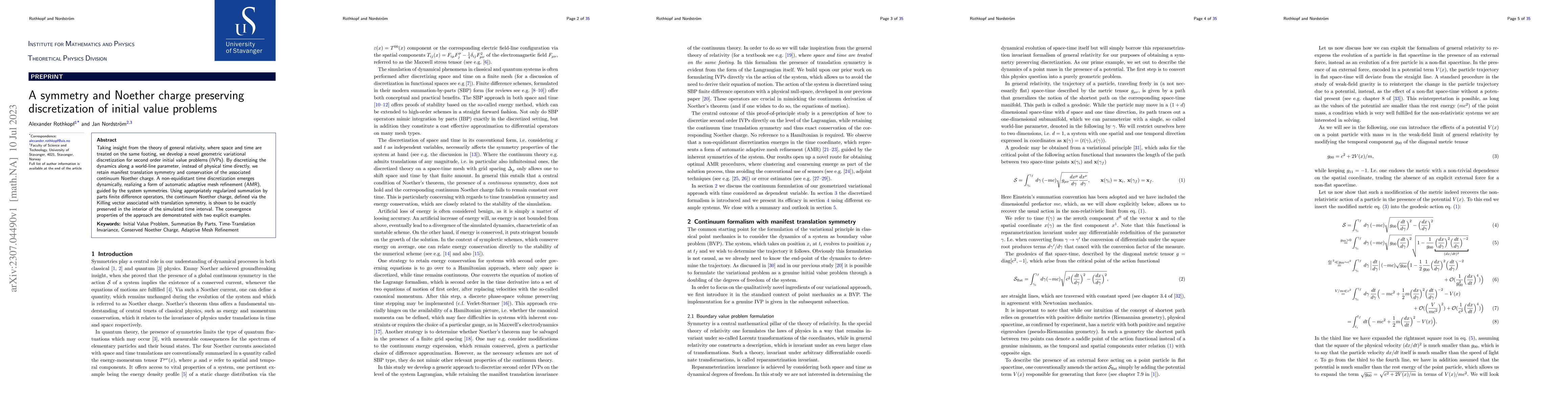 Thumbnail for A symmetry and Noether charge preserving discretization of initial value
  problems