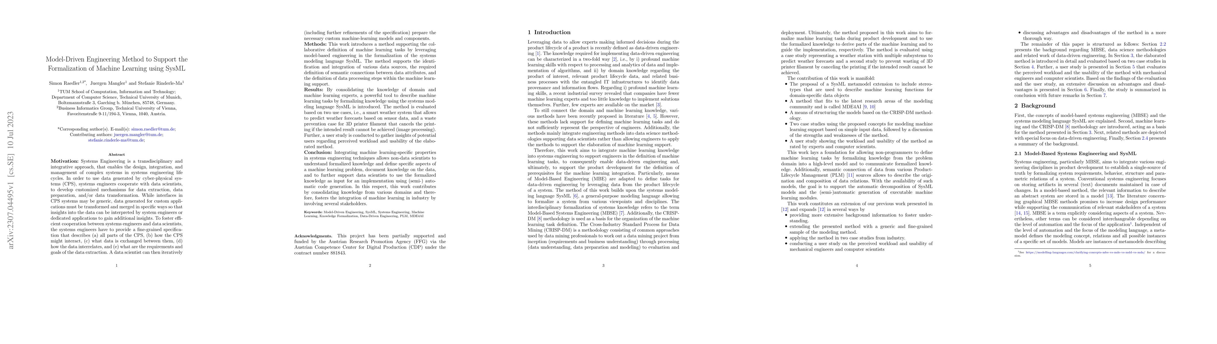 Thumbnail for Model-Driven Engineering Method to Support the Formalization of Machine
  Learning using SysML