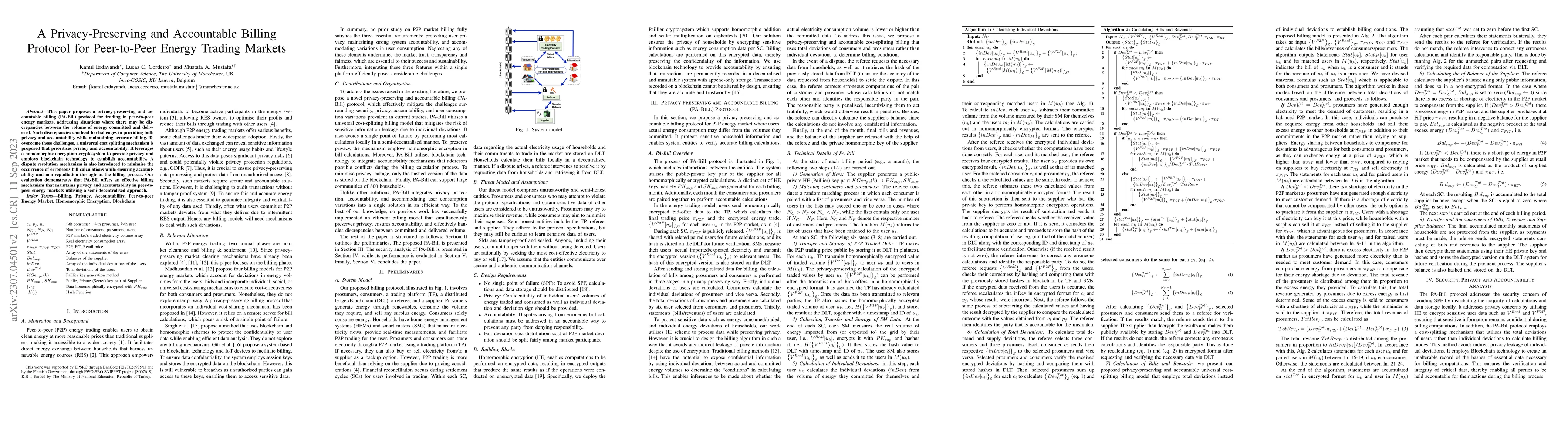 Thumbnail for A Privacy-Preserving and Accountable Billing Protocol for Peer-to-Peer
  Energy Trading Markets
