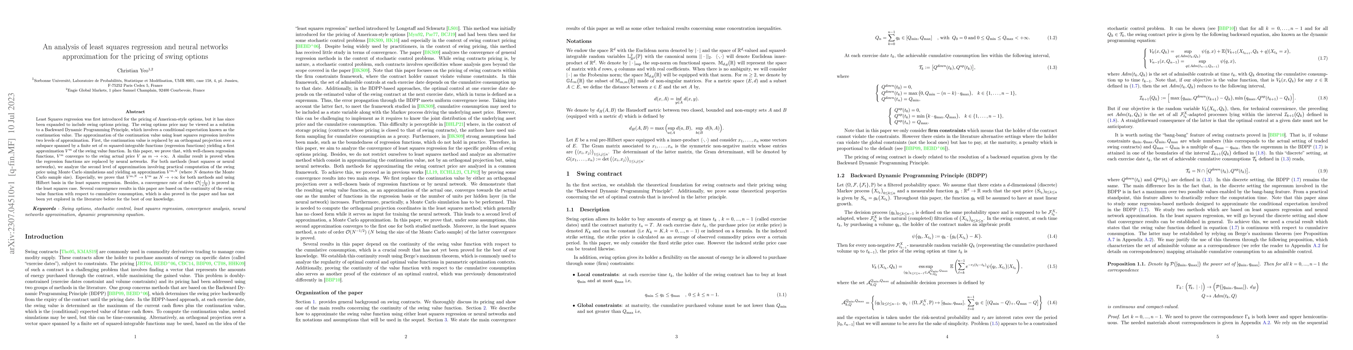 Thumbnail for An analysis of least squares regression and neural networks
  approximation for the pricing of swing options