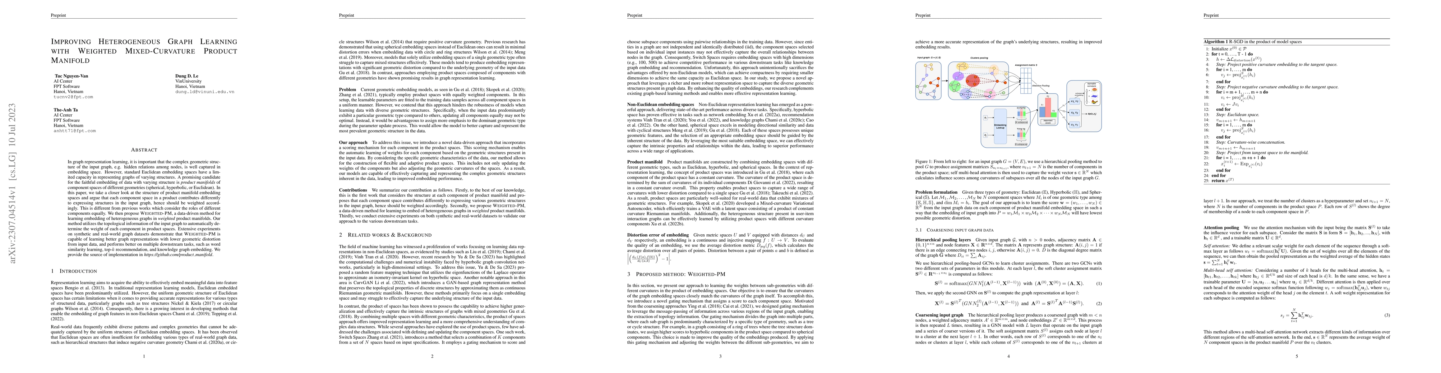 Thumbnail for Improving Heterogeneous Graph Learning with Weighted Mixed-Curvature
  Product Manifold
