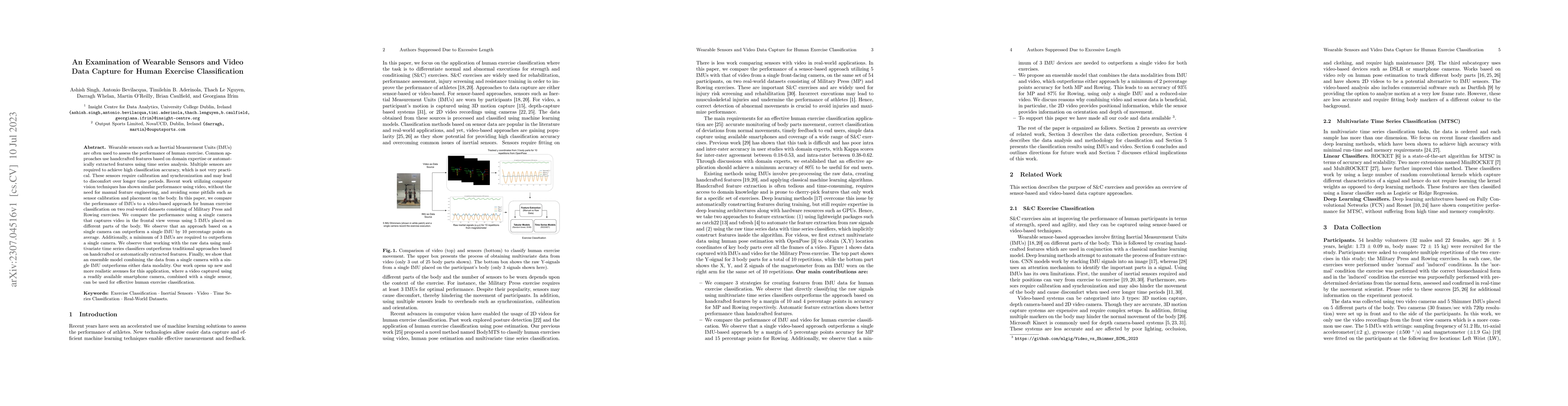 Thumbnail for An Examination of Wearable Sensors and Video Data Capture for Human
  Exercise Classification