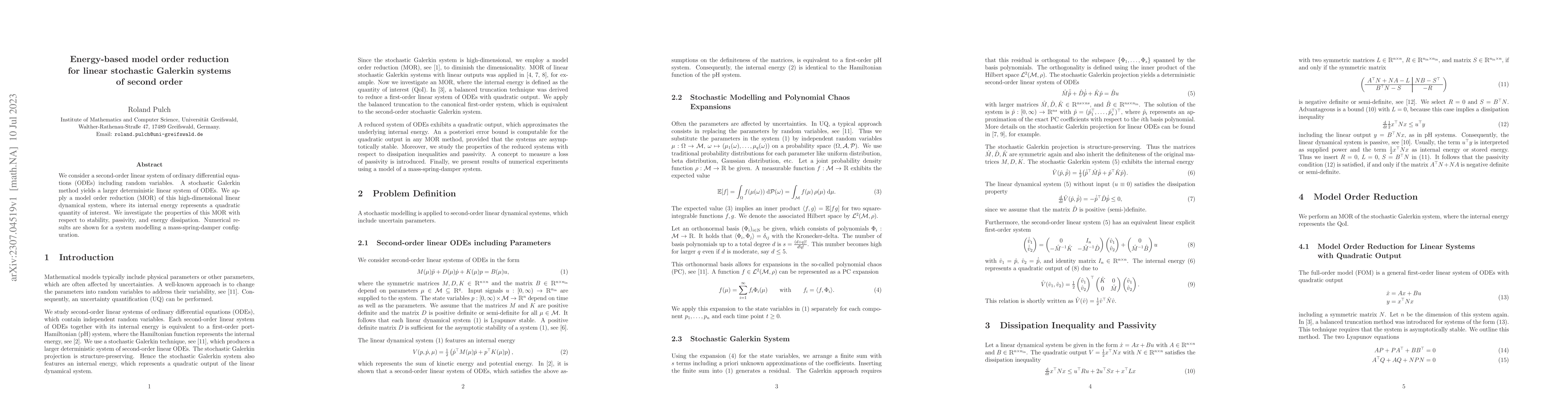 Thumbnail for Energy-based model order reduction for linear stochastic Galerkin
  systems of second order