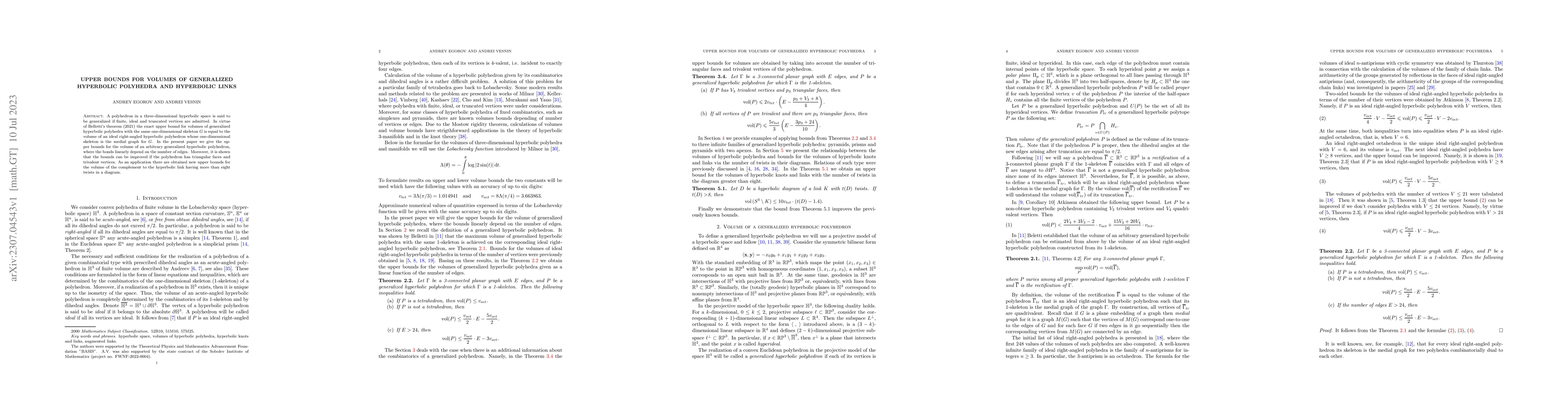 Thumbnail for Upper bounds for volumes of generalized hyperbolic polyhedra and
  hyperbolic links