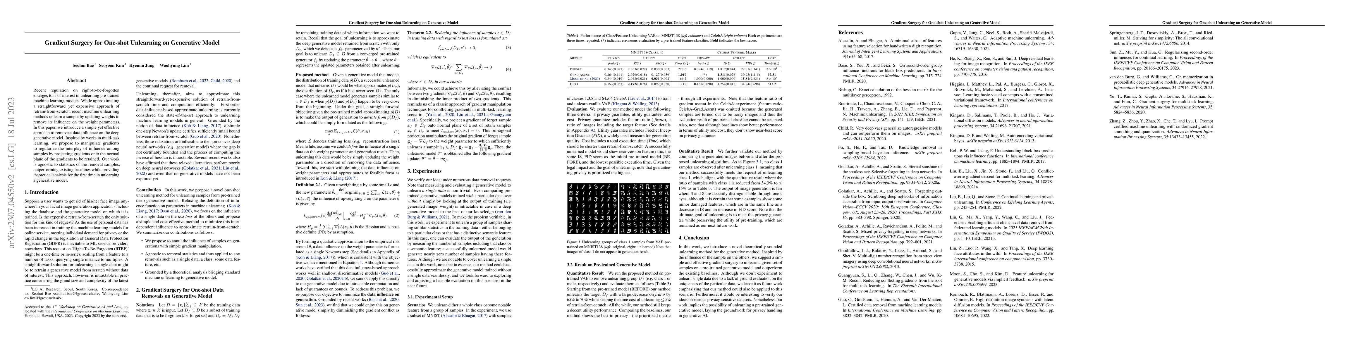 Thumbnail for Gradient Surgery for One-shot Unlearning on Generative Model