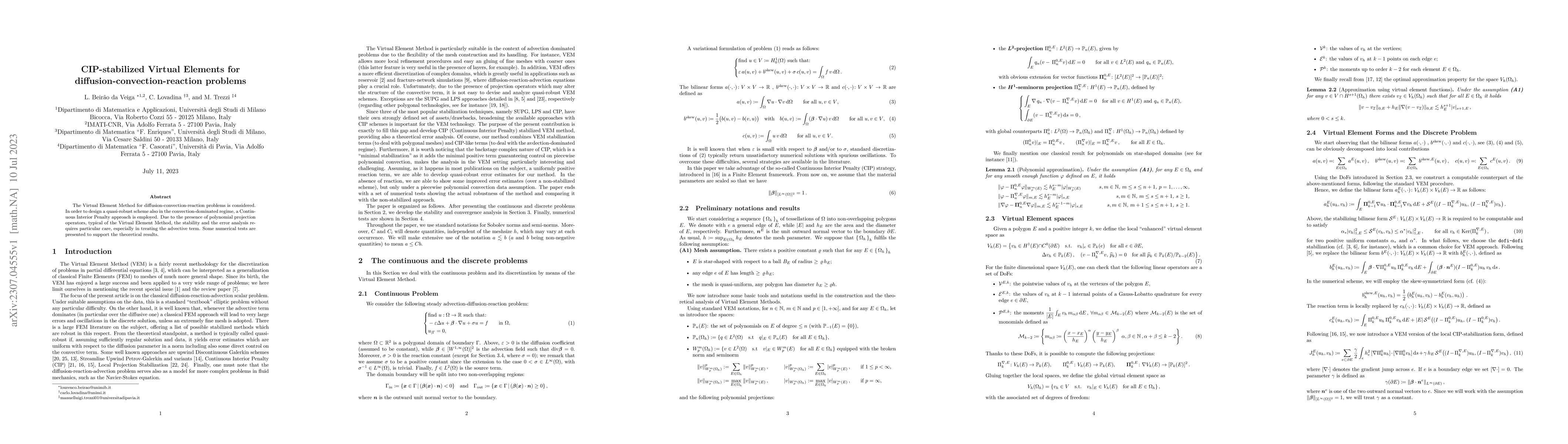 Thumbnail for CIP-stabilized Virtual Elements for diffusion-convection-reaction
  problems