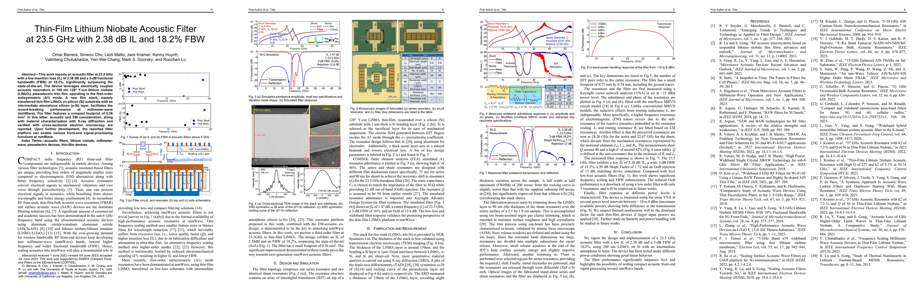 Thumbnail for Thin-Film Lithium Niobate Acoustic Filter at 23.5 GHz with 2.38 dB IL
  and 18.2% FBW