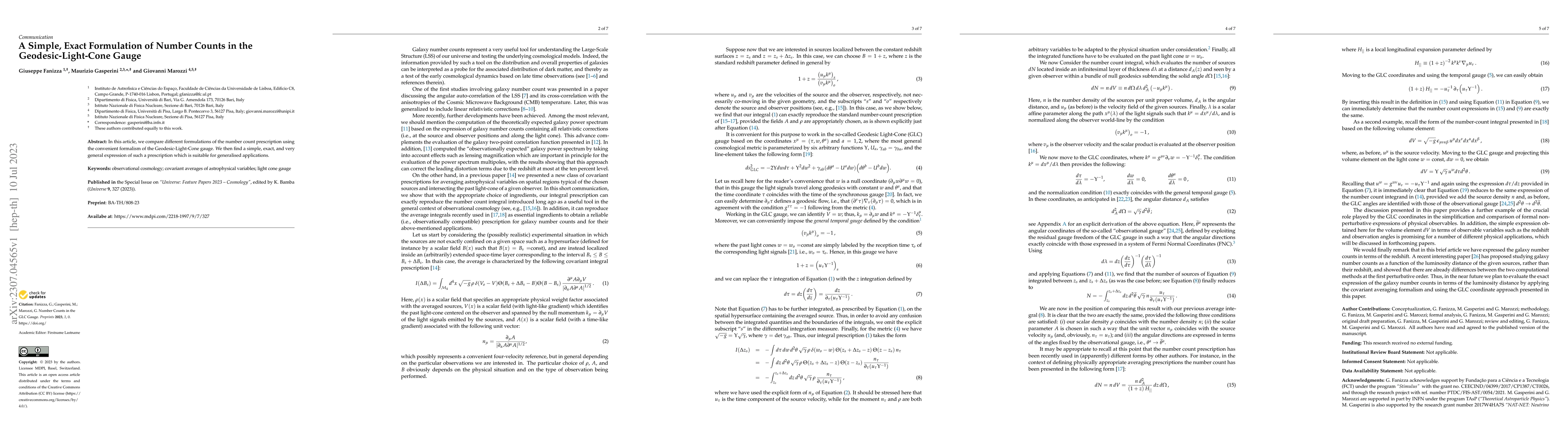Thumbnail for A Simple, Exact Formulation of Number Counts in the Geodesic-Light-Cone
  Gauge