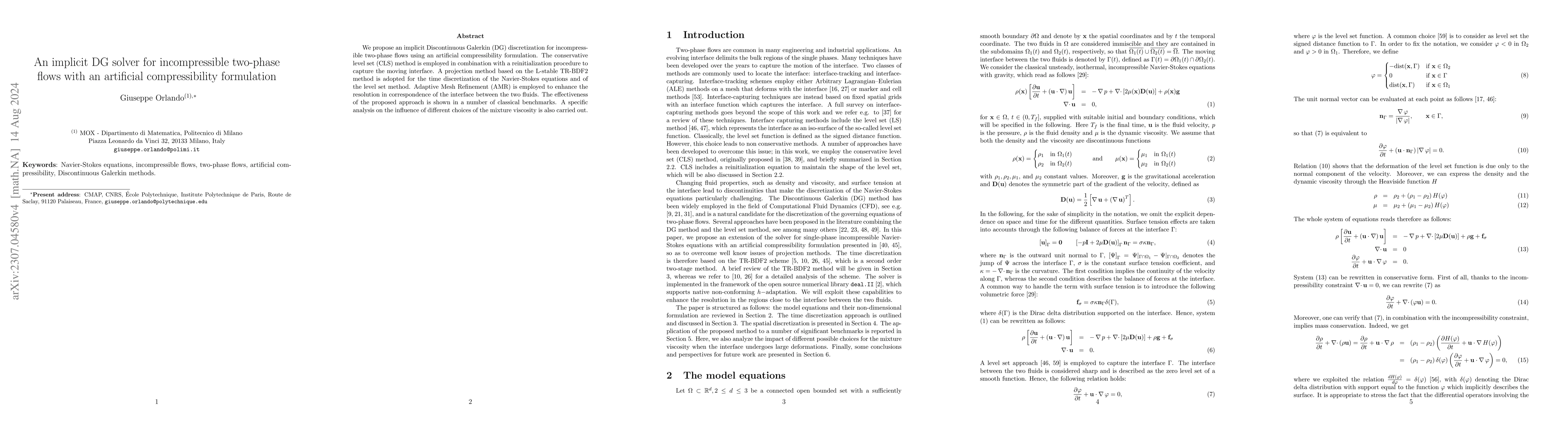 Thumbnail for An implicit DG solver for incompressible two-phase flows with an
  artificial compressibility formulation