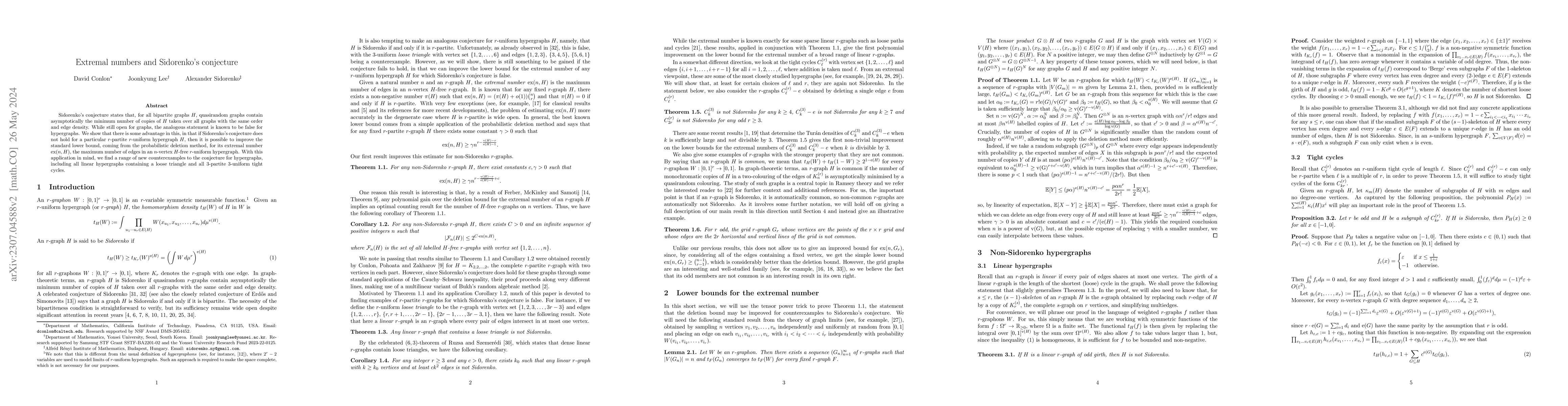 Thumbnail for Extremal numbers and Sidorenko's conjecture